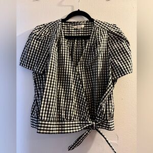 Madewell Gingham Black & White Poplin Wrap/Tie Front Top - Size XL